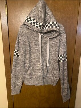Reflex Gray Marled Hoodie with Checkerboard Trim